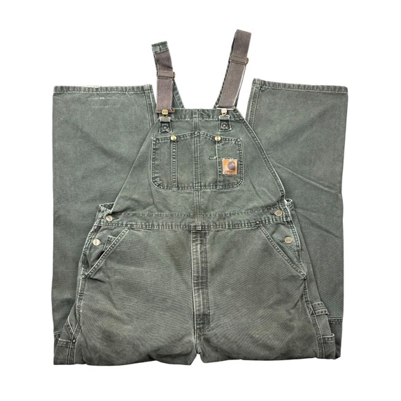 Carhartt Other - Vtg Carhartt R06 MOS Green Duck Bib Overalls 40x32 Double Knee Canvas Moss Fade
